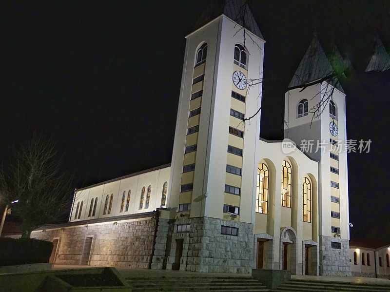 Saint James Church, Medjugorje, Bosnia, Full Moon Night Sky